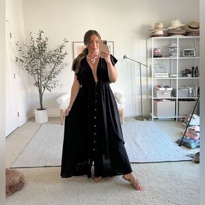 Deep V Neck Flowy Maxi Dress